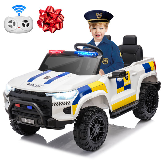 Joyracer 24V Electric Police Car w/ Walkie Talkie, 2 Seater Battery Powered Ride-on Toys w/ Remote, Cop Cars Ride on Truck Car, Siren Sound/Warning Lights, Music, Seat Belts, Kids Toys Gift, White
