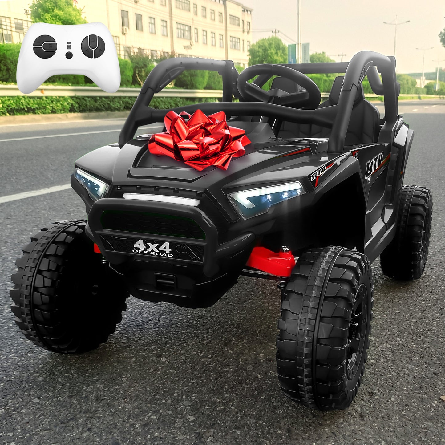 JOYRACER 4WD 24V 2 Seater Ride on Toys UTV for Kids w/Parent Remote Control, 7AH Kids Battery Powered Vehicles, Bluetooth Spring Suspension, Storage for Gift, Black,Pink, Green,Red-639