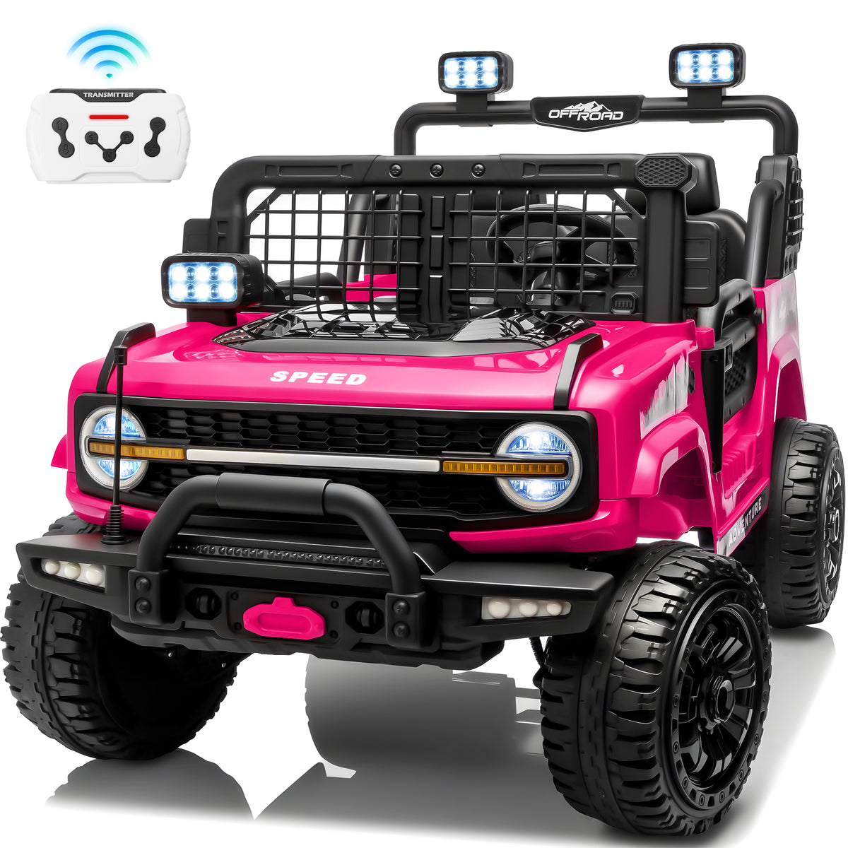Joyracer 4WD 24V Ride On Toys Truck with Remote Control, 2 Seater 800W 9AH Powered Ride on Electric Car, Bluetooth MP3 Music, 4 Wheels Suspension, 3 Speeds, Black, Pink, Red,Pink-1203