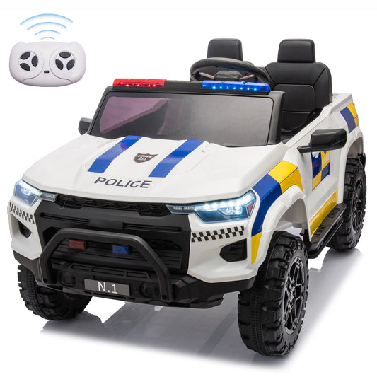 2-Seater Electric Police Car, 24V Ride on Toys w/ Remote, Intercom, Siren, Music, Age 3-8 Yrs, White-604