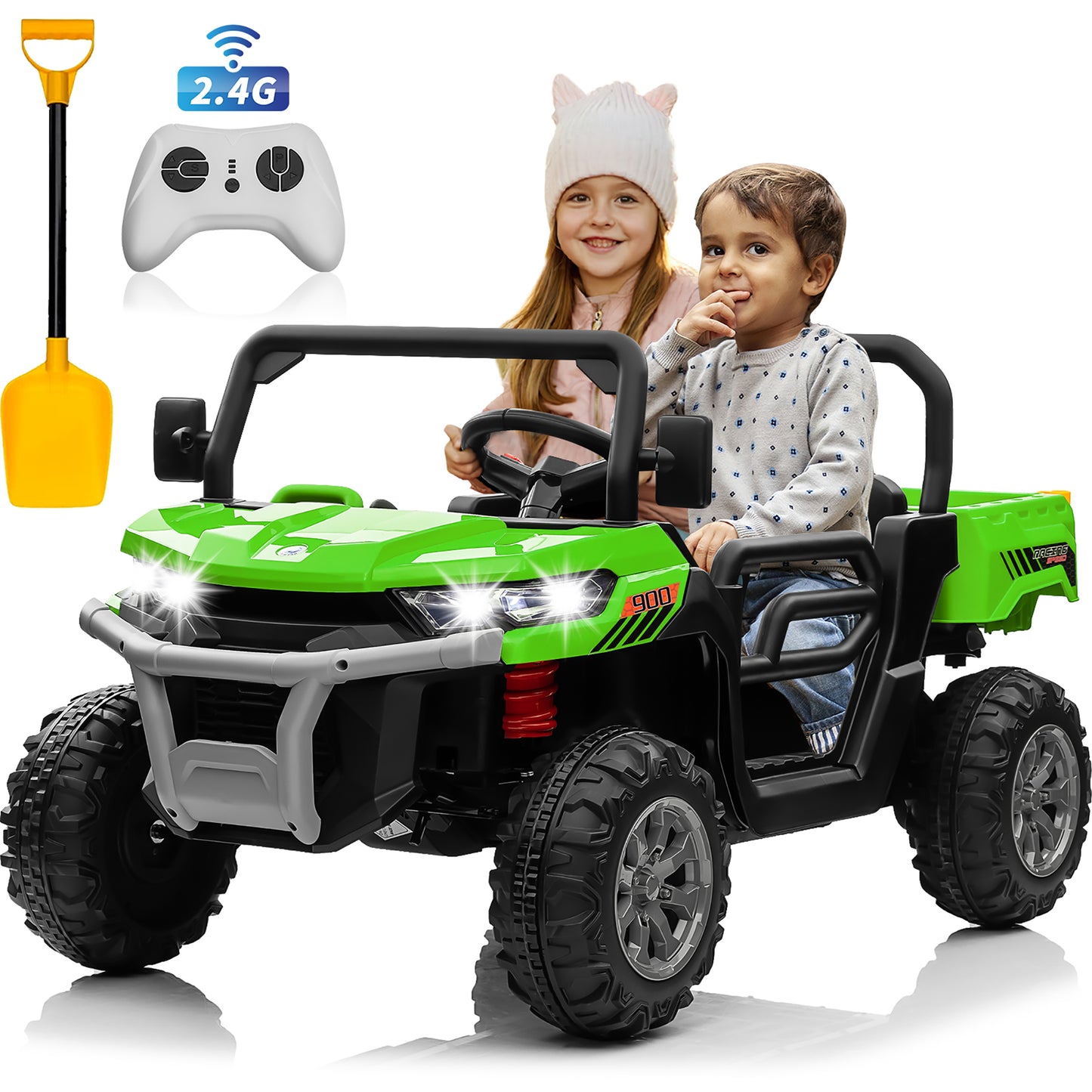24V Ride on Toys with Remote Control, 2 Seater Powered Ride on Tractor w/ Trailer, Outdoor 4-Wheeler UTV Toys for Kids -Green, Black, Pink, Red-623