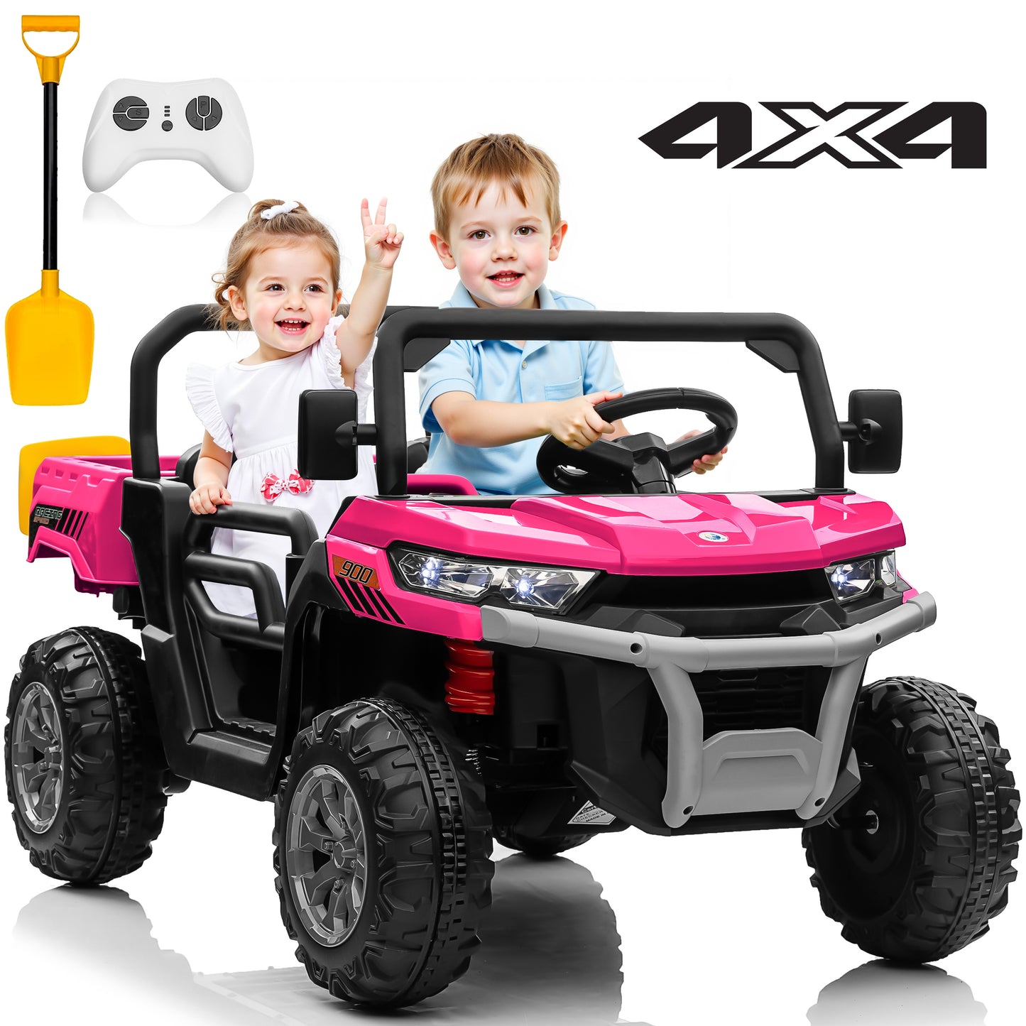 Joyracer 24 Volt Ride on Toys, 4WD Ride on Dump Truck for Kids, 2 Seater Ride on Car with Remote, Electric Power Car Wheels Toys with Trailer & Shovel, MP3/Bluetooth Music,-0901