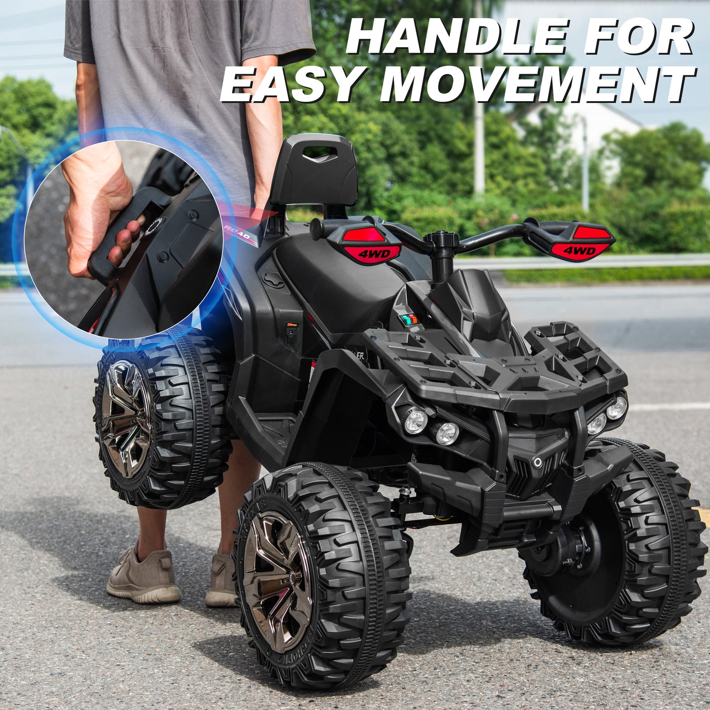 Joyracer 4x4 24V Kids Ride on ATV with 2 Seater, off-Road 4-Wheeler Quad Electric Car w/ 4x200W Motor, Ride on Toys w/ High/Low Speed, Bluetooth/MP3, Horn, Music, LED Light for Big Kids Gift, Black no RC-3288zhu