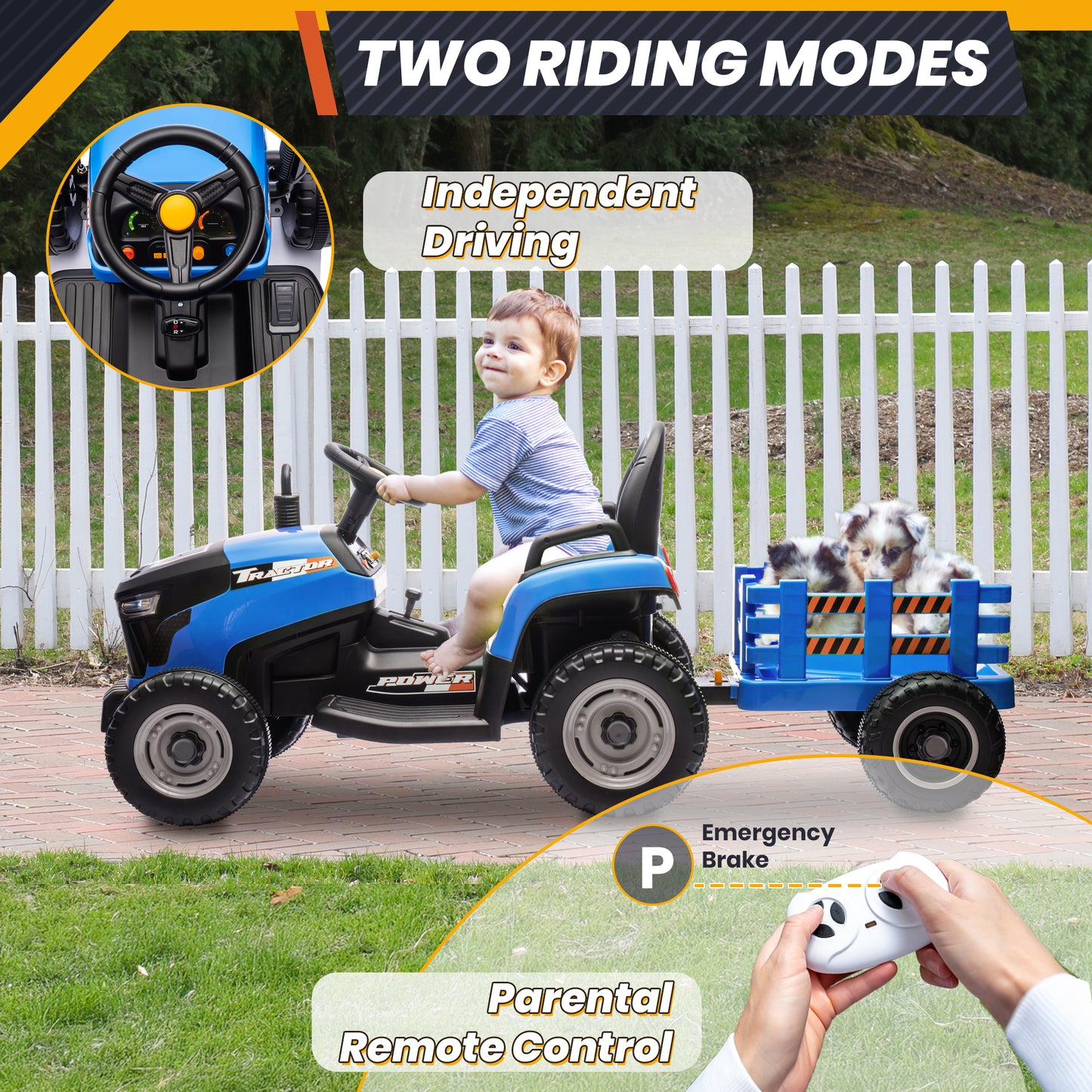 Joyracer 24 Volts Ride on Toys Vehicle w/Remote Control, 2 Seater Powered Ride on Tractor Truck, Electric Car for Kids 2-6 Gifts, 4-Wheelers Tipable Transport Dumper/Bluetooth/Music, Blue-030