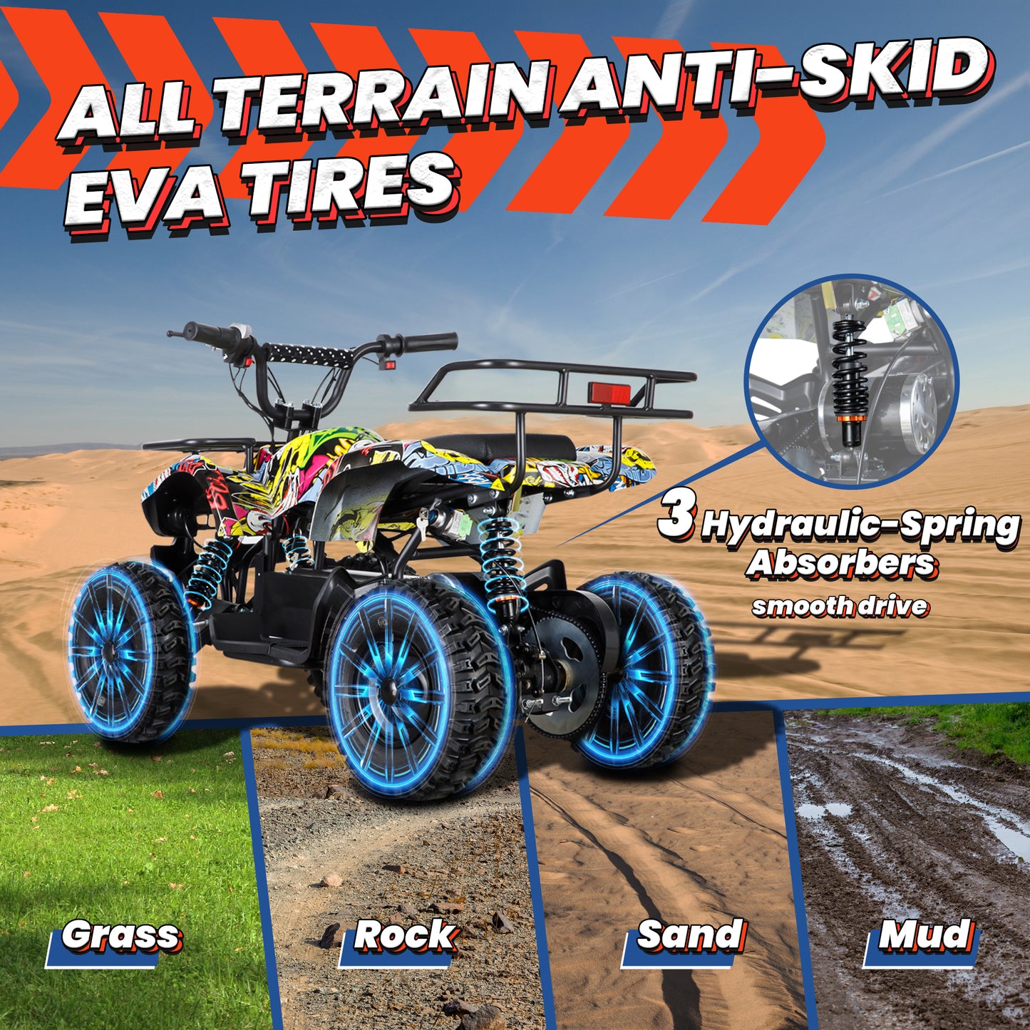 Joyracer 500W Dirt Quad,36V Powered Ride-on ATV, Electric 4-Wheeler for Kids Teenager, Graffiti-Art