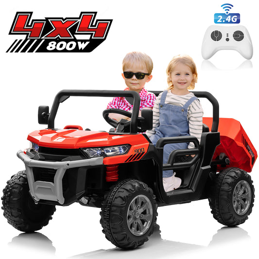 24V Kids Ride on Tractor with Remote Control, 2 Seater Ride on Truck for Kids Gift, 2x200W Motor, Electric Battery Powered Ride on Toy with Trailer & Shovel, Horn, MP3, Bluetooth Music, Red-623