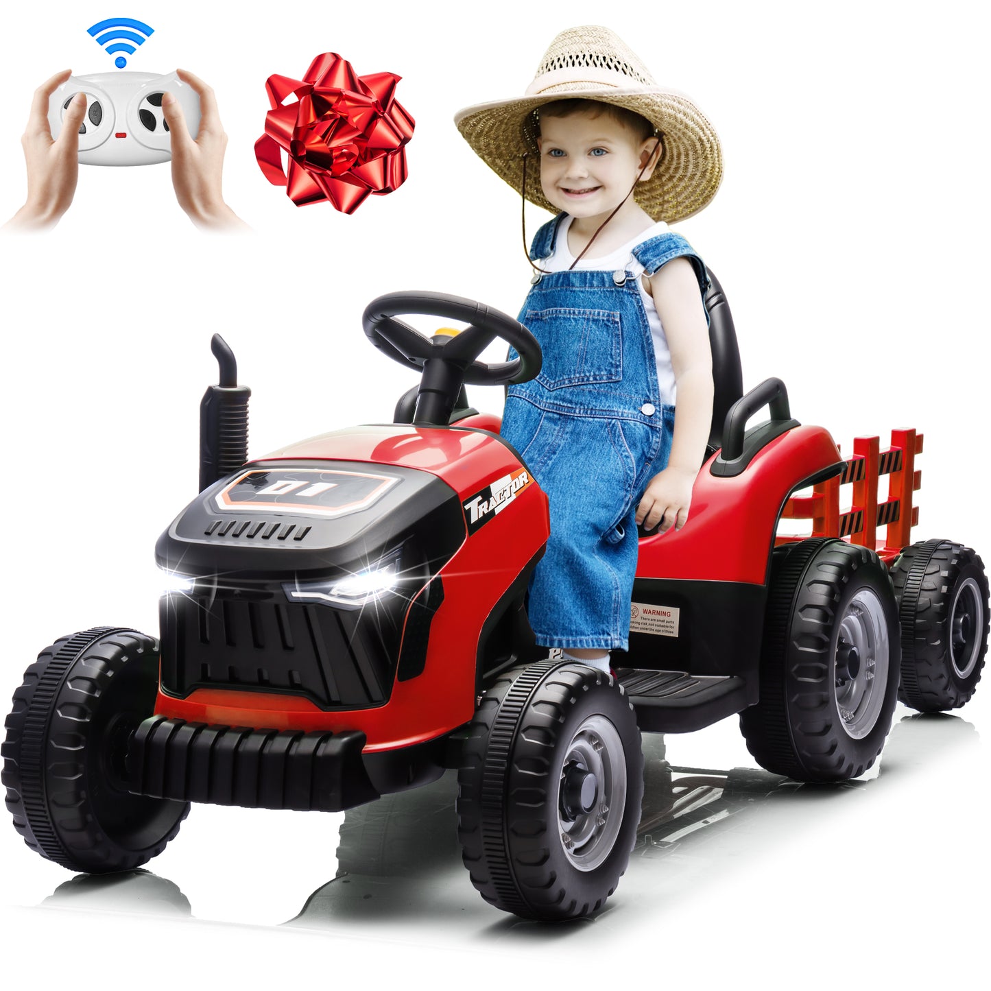 Joyracer 24V Kids Ride on Truck Car w/ Parent Remote Control, Powered 4-Wheeler Toy for Toddlers w/3 Speeds, Music, Red