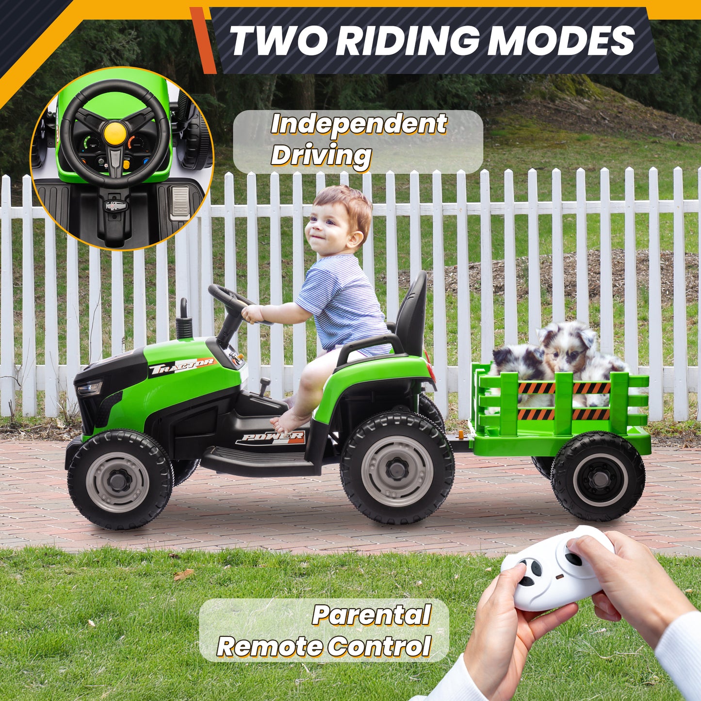 Joyracer 24 Volts Ride on Toys Vehicle w/Remote Control, 2 Seater Powered Ride on Tractor Truck, Electric Car for Kids 2-6 Gifts, 4-Wheelers Tipable Transport Dumper/Bluetooth/Music, Green-030