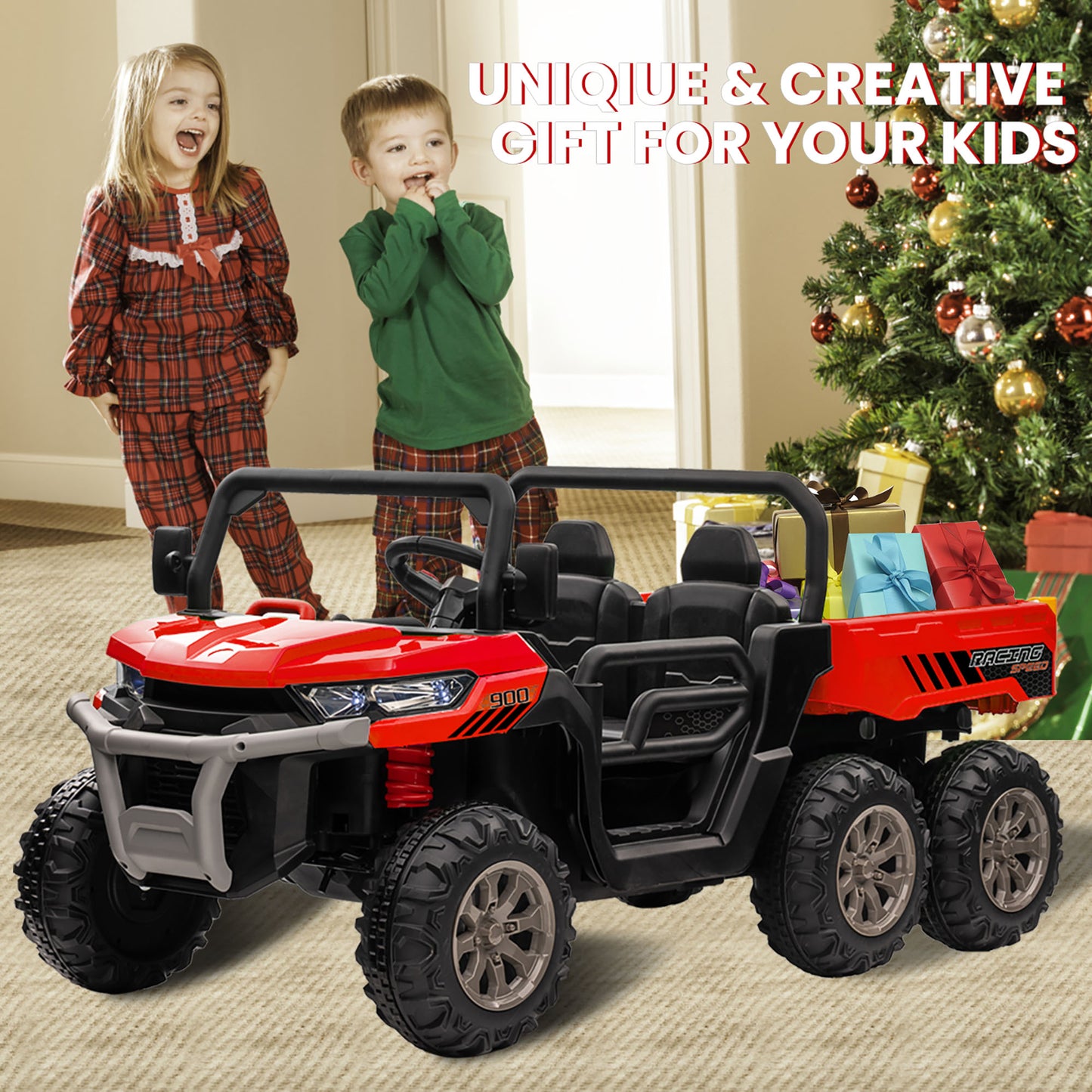 24V 2 Seater Kids Ride on Truck Car, 4WD Electric Powered Ride on Tractor with Trailer Remote Control