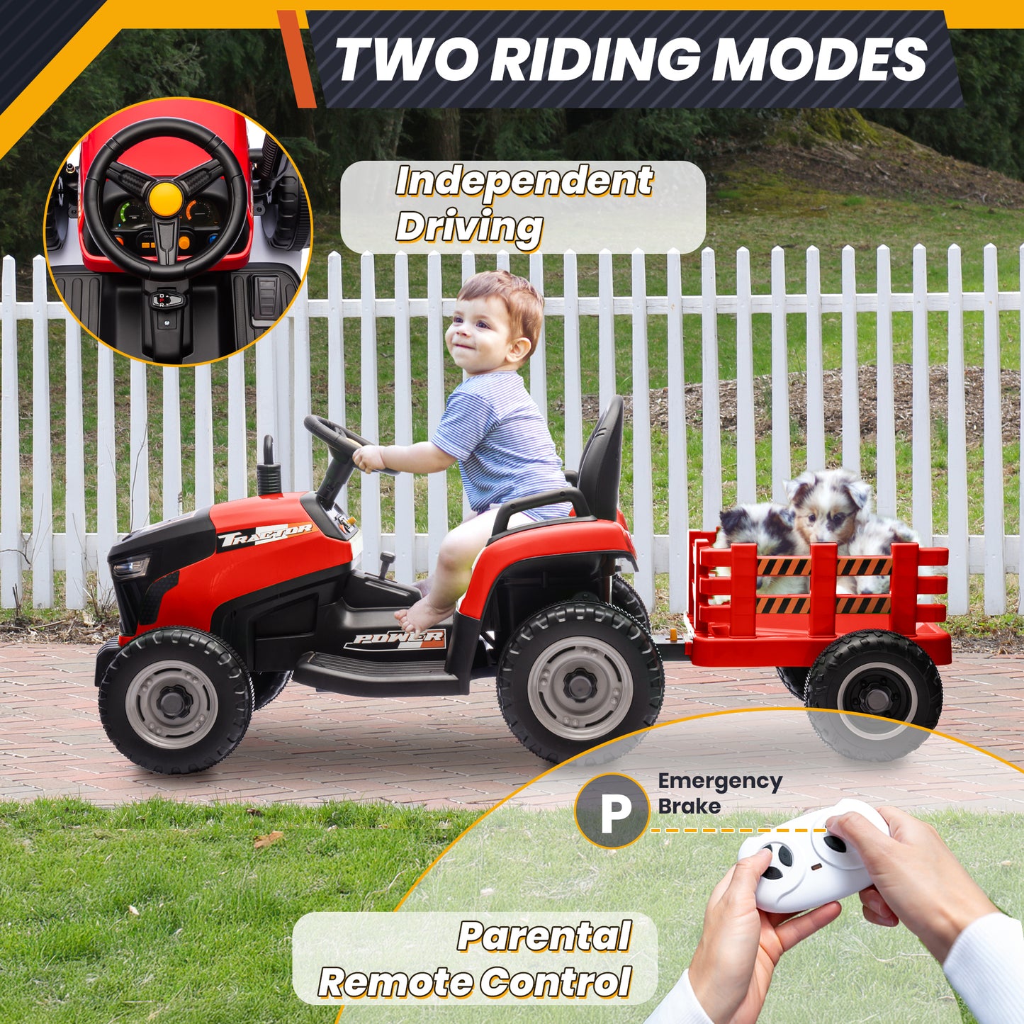 Joyracer 24V Kids Ride on Truck Car w/ Parent Remote Control, Powered 4-Wheeler Toy for Toddlers w/3 Speeds, Music, Red