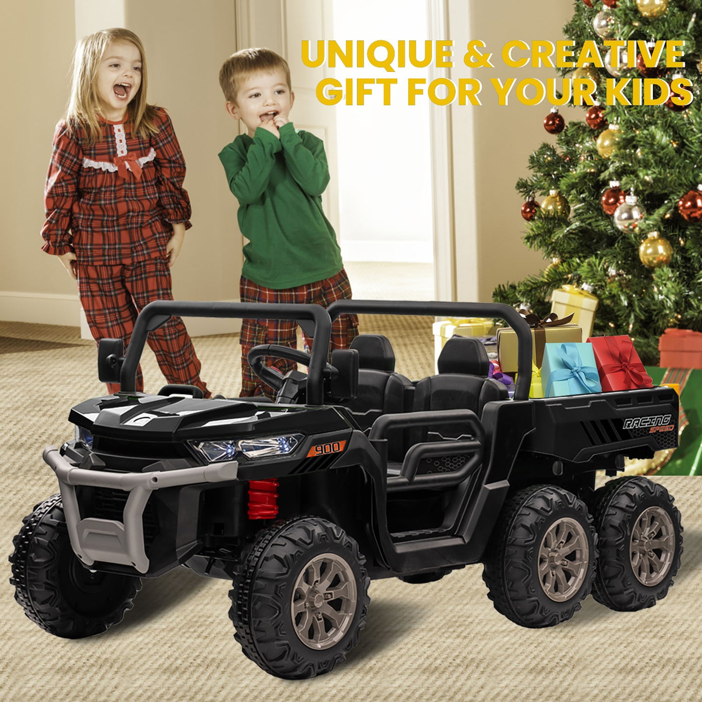24V 2 Seater Kids Ride on Truck Car, 4WD Electric Powered Ride on Tractor with Trailer Remote Control