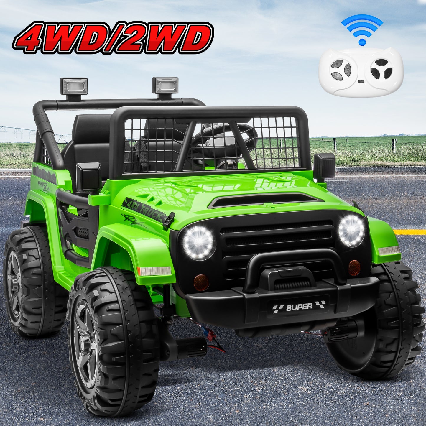 24V 4WD Ride on Toys Truck with Remote Control, 2 Seater Electric Car for Kids, Powered Cars Wheels w/ 4x100W, up to 5.5mph, Spring Suspension, Music, N