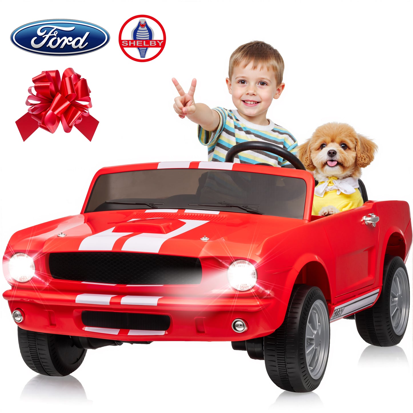 Joyracer Ford Shelby GT350 Ride ons, 4WD 24 Volt Ride on Toys for Kids, 2 Seats Electric Car with Remote Control, Ride on Cars, Toy Gift with LED Lights, Music, Horn, Bluetooth, USB