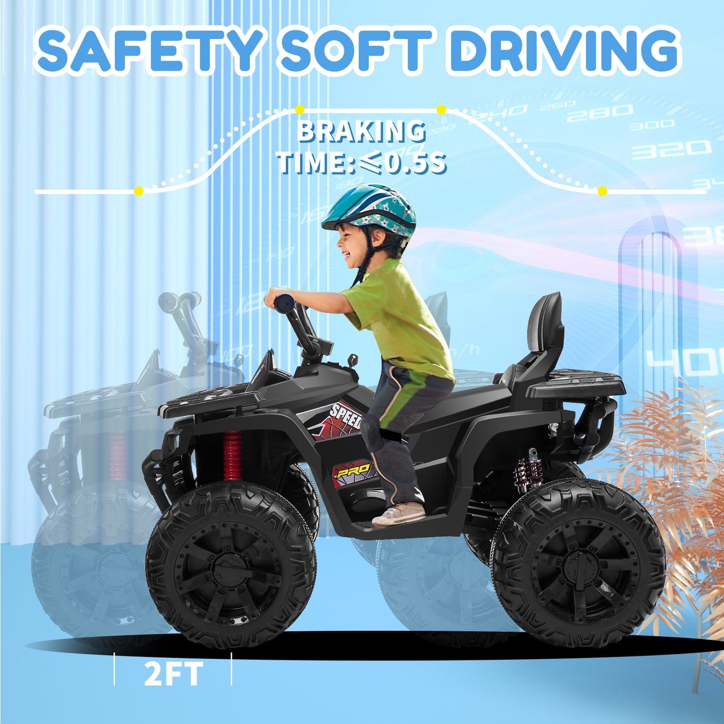 24V Kids Ride On ATV with 2 Seater,2* 200W Motor 9AH Battery Powered Electric Vehicle w/ LED Lights,High & Low Speed,Music,Spring Suspension,Ride on Car 4 Wheeler Quad for Boys & Girls,Black
