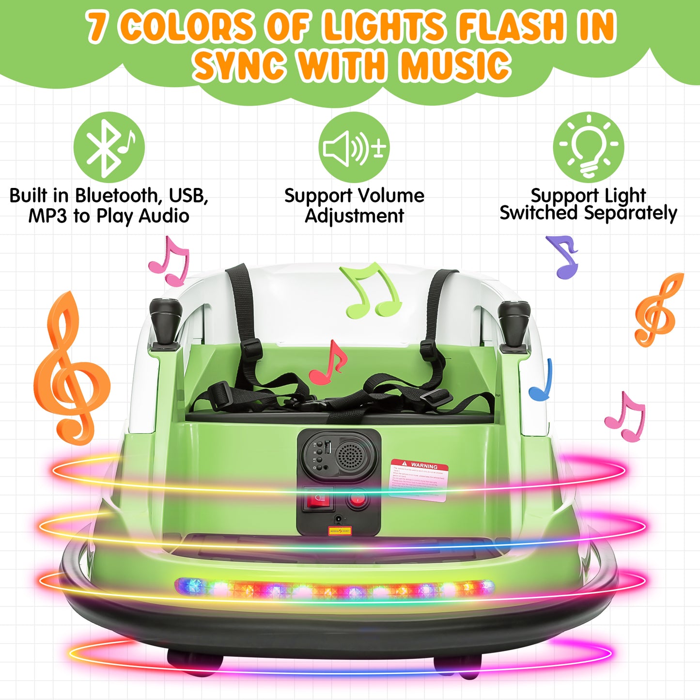 Joyracer 12V Kids Bumper Car for Toddler w/ Remote Control 3 Speeds, Electric Baby Bumper Car Ride on Toys with 7 Color Flashing Lights, 360 Spin, Volume Adjustable, USB/MP3 Music, 1.2 MPH Max, Green