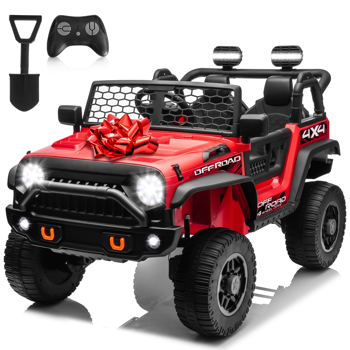 Joyracer 24V Ride on Car Truck with Remote Control & 2 Seater, 4WD/2WD Switchable 400W Powered Ride on Toys with Shovel Spring Suspension, 3 Speeds, Bluetooth Music Gift for Girl Boy, Black,red,pink,white-8802
