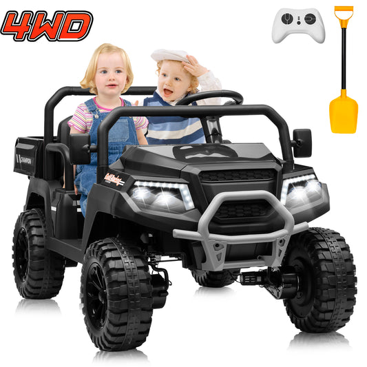 Joyracer 4WD 24 Volt Ride on Toys UTV with 2 Seater & Remote Control, Kids Electric Golf Cart w/ 4x200W Power Motors, Tiltable Trailer & Shovel, 4 Wheels Spring Suspension, Bluetooth USB Music, Green-623E