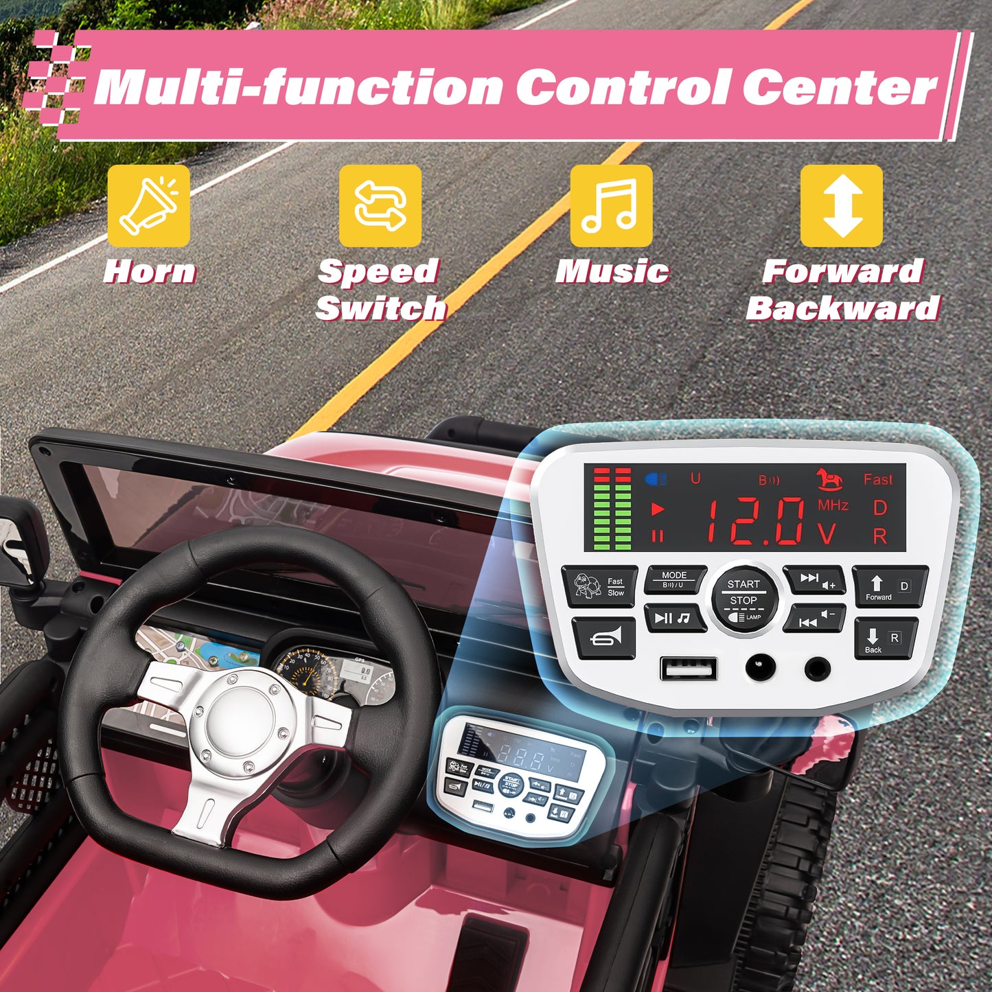 Joyracer 24V Kids Ride on Truck Car with Remote Control, 2* 200W Powered Toy Car up to 5 mph, Powered 4-Wheeler Toy w/ Spring Suspension, 3 Speeds, LED Lights, Bluetooth Music, Pink