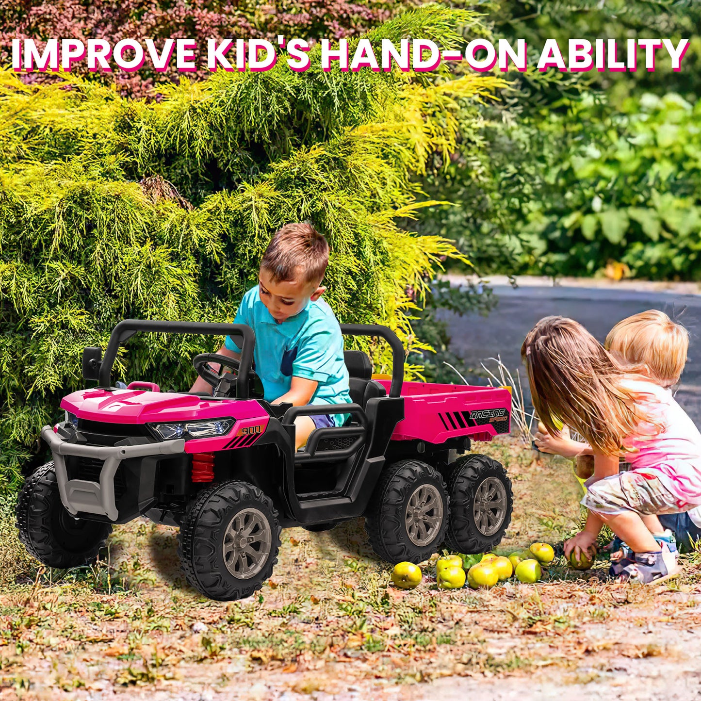 24V 2 Seater Kids Ride on Truck Car, 4WD Electric Powered Ride on Tractor with Trailer Remote Control
