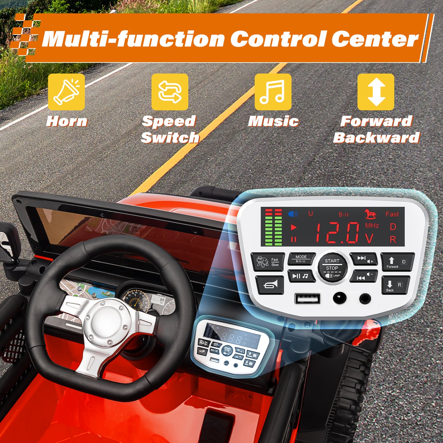 Joyracer 24V Kids Ride on Truck Car with Remote Control, 2* 200W Powered Toy Car up to 5 mph, Powered 4-Wheeler Toy w/ Spring Suspension, 3 Speeds, LED Lights, Bluetooth Music, Red