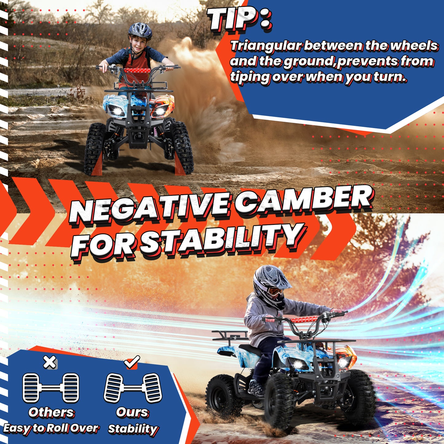 Joyracer 500W Dirt Quad - 36V Powered Ride-on, Electric 4-Wheeler for Kids Teenager, Mini ATV w/ Brush-less Motor, Hydraulic-Spring Absorbers, Disc Brakes, 3 Speeds, up to 16 mph, Blue