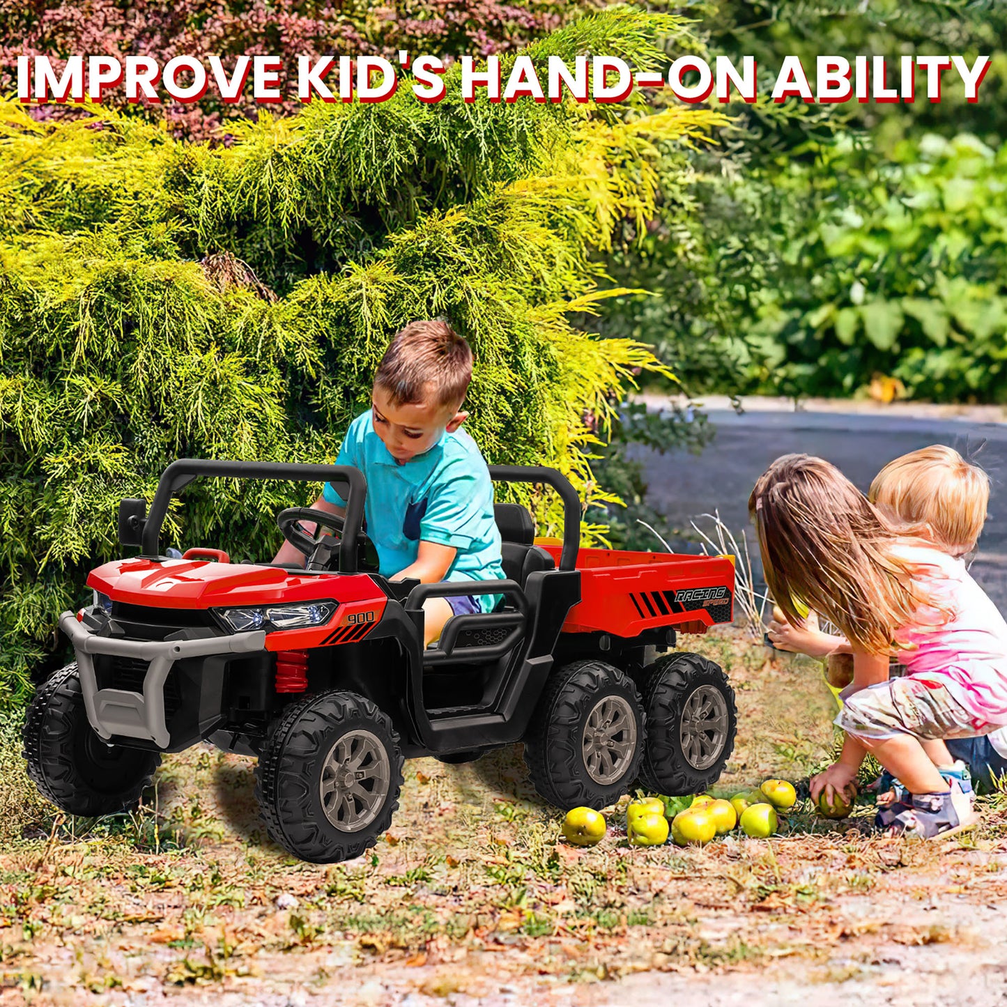 24V 2 Seater Kids Ride on Truck Car, 4WD Electric Powered Ride on Tractor with Trailer Remote Control