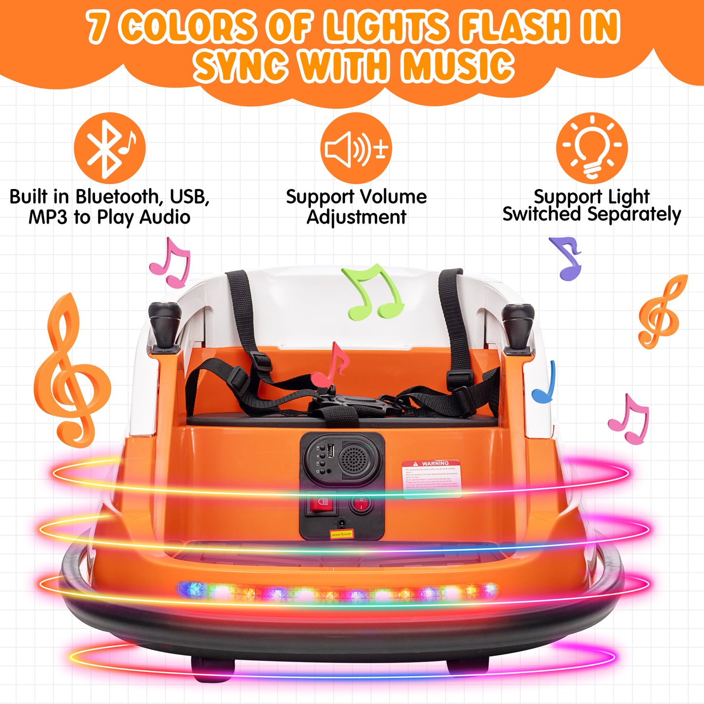 Joyracer 12V Kids Bumper Car for Toddler w/ Remote Control 3 Speeds, Electric Baby Bumper Car Ride on Toys with 7 Color Flashing Lights, 360 Spin, Volume Adjustable, USB/MP3 Music, 1.2 MPH Max, Orange