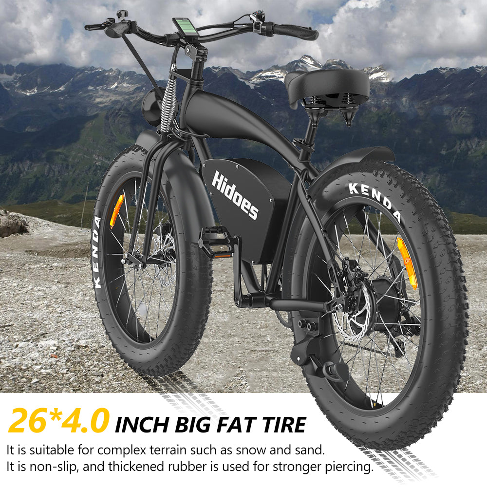 Hidoes 48V Electric Bike for Adults, 26" Fat Tire Electric Mountain Bicycle with 17.5Ah Battery Range 50 Miles, Professional 7-Speed Max 40Mph Ebike for Men Women Black