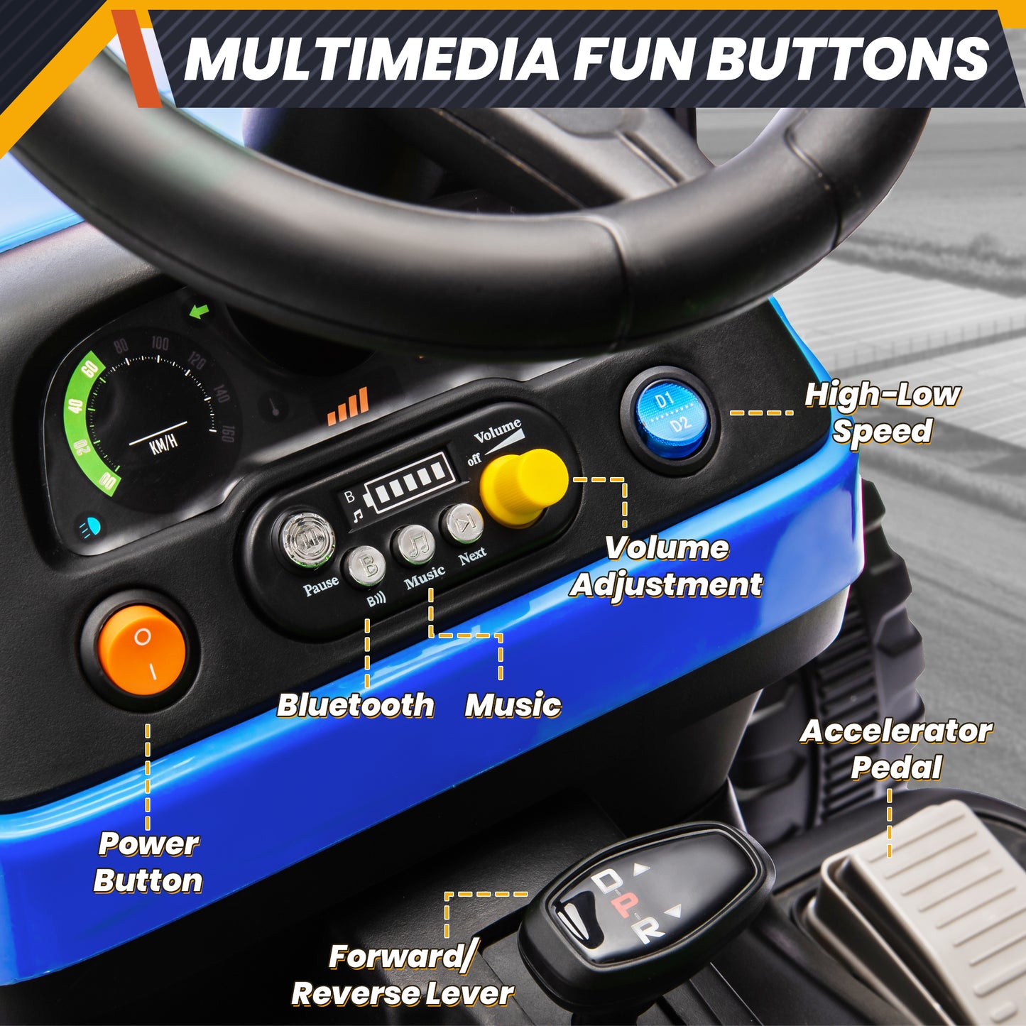 Joyracer 24 Volt Ride on Toys with Remote Control, Battery Powered Tractor Wheeler Electric Car for Toddlers, Motorized Vehicle w/ Tippable Trailer, Music - Blue 4-21