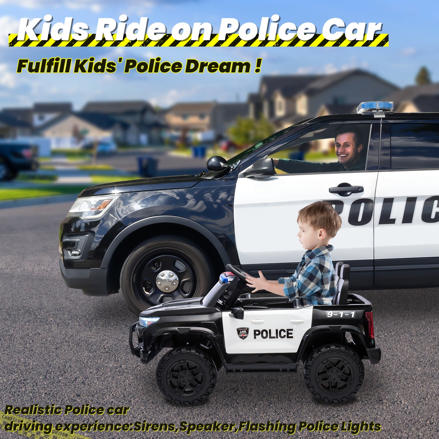 Joyracer 24V Electric Police Car w/ Walkie Talkie, 2 Seater Battery Powered Ride-on Toys w/ Remote, Cop Cars Ride on Truck Car, Siren Sound/Warning Lights, Music, Seat Belts, Kids Toys Gift, Black