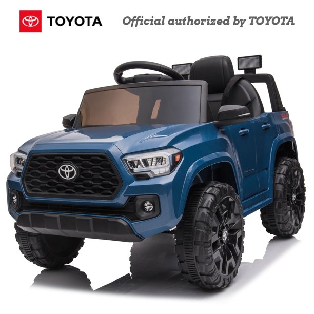 Licensed Toyota Tacoma 12 V Powered Kids Ride-On Car Electric Kids Toys with Parent Remote Control,Foot Pedal, Music, Aux, LED Headlights Blue