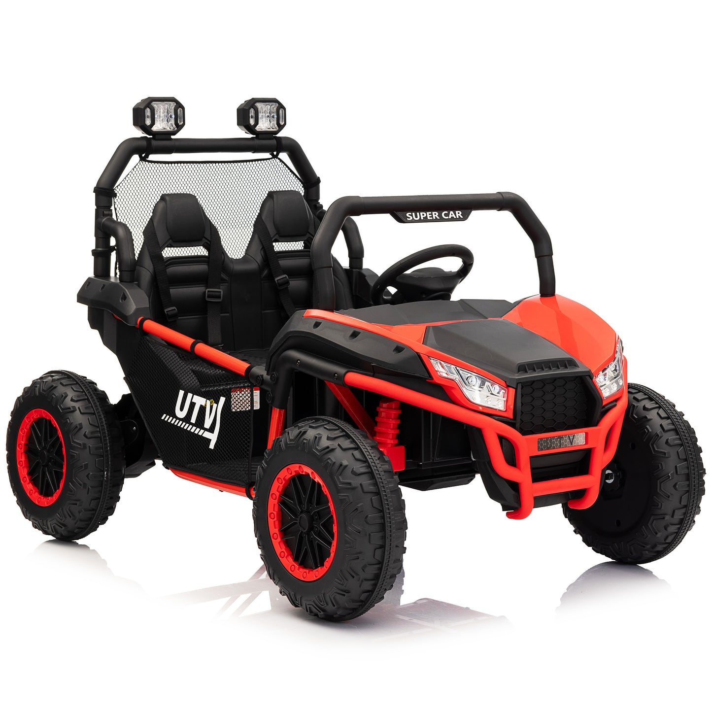 Joyracer 24 Volt Ride on Toys with Remote, Metal Frame Electric Powered off-Road UTV with 2 XL Seater, 4x200W 5MPH Max, 4WD/2WD Switchable, 3 Speeds, Bluetooth, Storage, Pull Bow for Gift