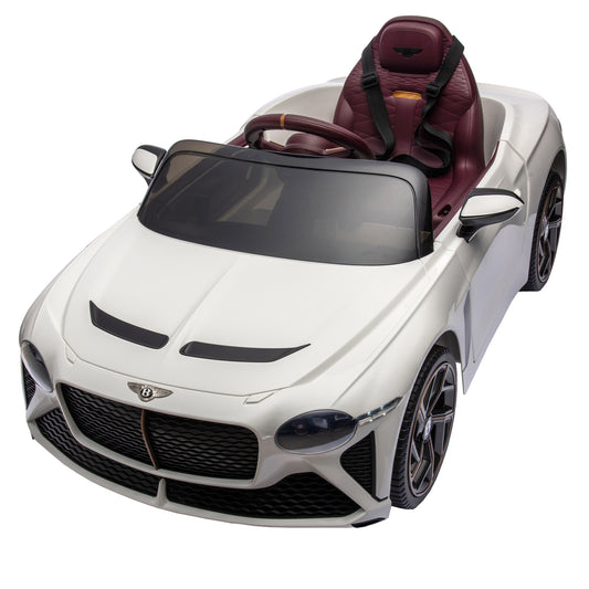 Licensed Bentley 12V Kids Ride on Car with Remote Control, 7Ah Battery Powered Electric Ride on Toy w/ 3 Speeds, Sports Car for Kids Gift, Bluetooth, Music, Story, USB/MP3, LED Light, White