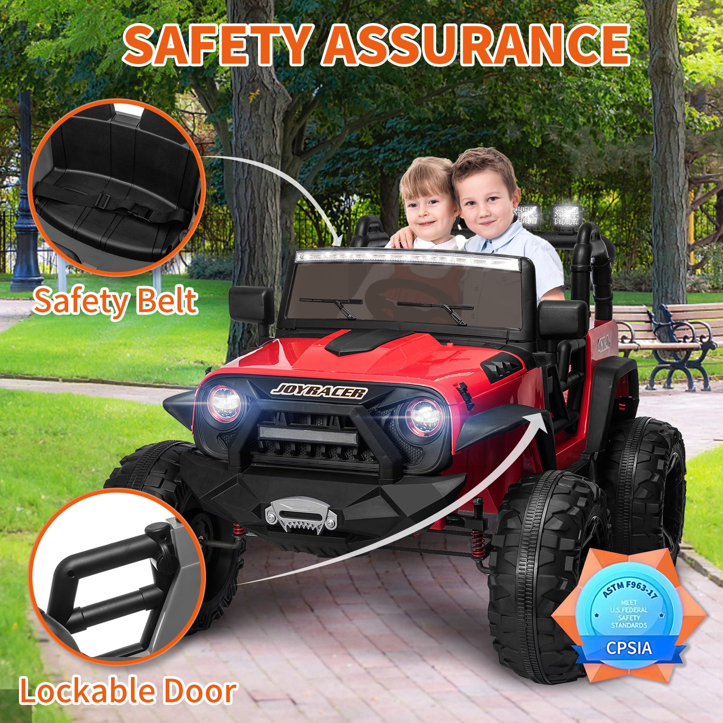 24V Kids Ride on Truck with 2 Seater Remote Control, 4WD Ride on Toy w/ 4*200W Motors 9AH Battery Powered Electric Car, 3 Speeds, Spring Suspension, LED Lights, Bluetooth Music, Red
