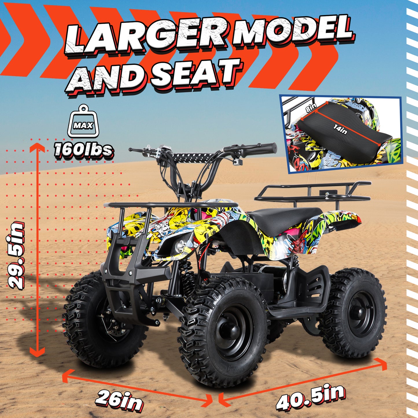 Joyracer 500W Dirt Quad,36V Powered Ride-on ATV, Electric 4-Wheeler for Kids Teenager, Graffiti-Art