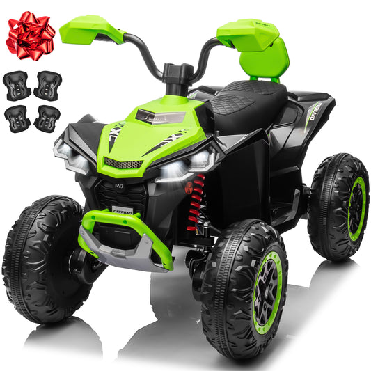 Joyracer 24V 4x4 Kids ATV Electric 4-Wheeler with Leather 2-Seater, 24 Volt Ride on Toys for Big Kids w/ Kneepads, 4x200W Motors, Bluetooth Music, Black,Green,Pink,Red-2405