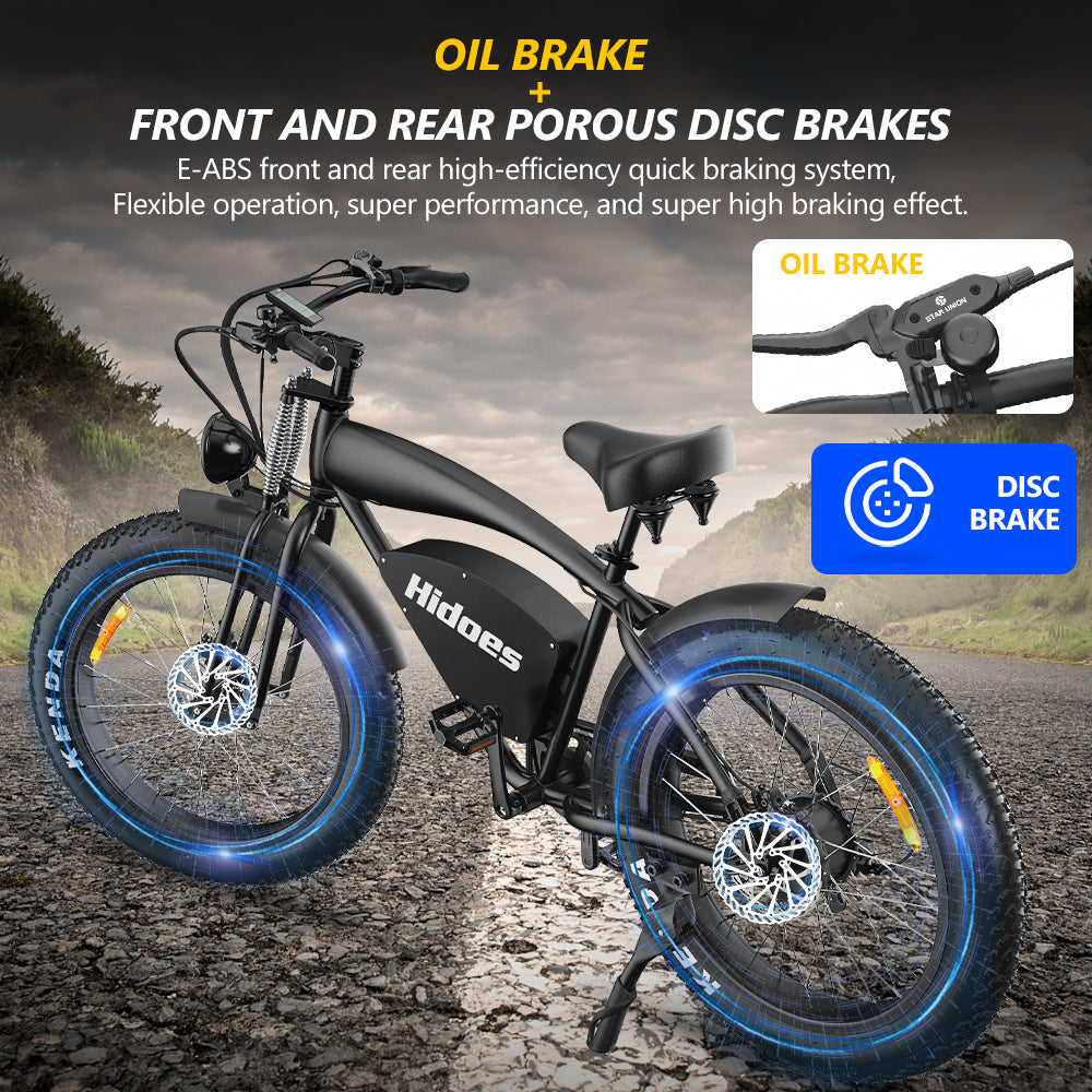 Hidoes 48V Electric Bike for Adults, 26" Fat Tire Electric Mountain Bicycle with 17.5Ah Battery Range 50 Miles, Professional 7-Speed Max 40Mph Ebike for Men Women Black