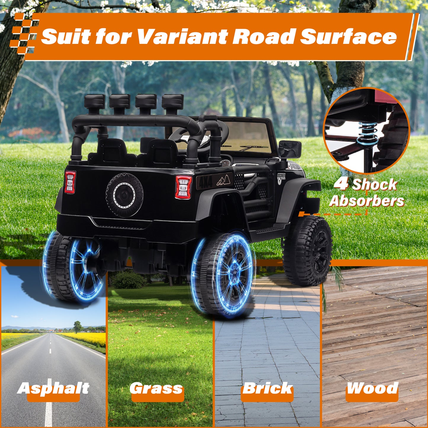 Joyracer 24V Kids Ride on Truck Car with Remote Control, 2* 200W Powered Toy Car up to 5 mph, Powered 4-Wheeler Toy w/ Spring Suspension, 3 Speeds, LED Lights, Bluetooth Music, Black