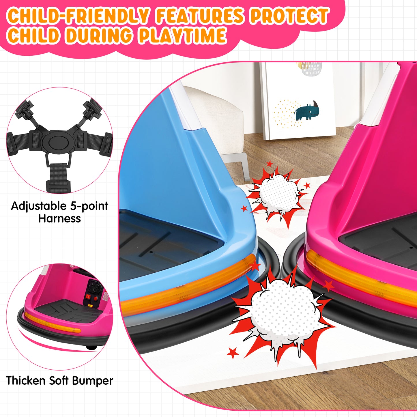 Joyracer 12V Kids Bumper Car for Toddler w/ Remote Control 3 Speeds, Electric Baby Bumper Car Ride on Toys with 7 Color Flashing Lights, 360 Spin, Volume Adjustable, USB/MP3 Music, 1.2 MPH Max, Rose