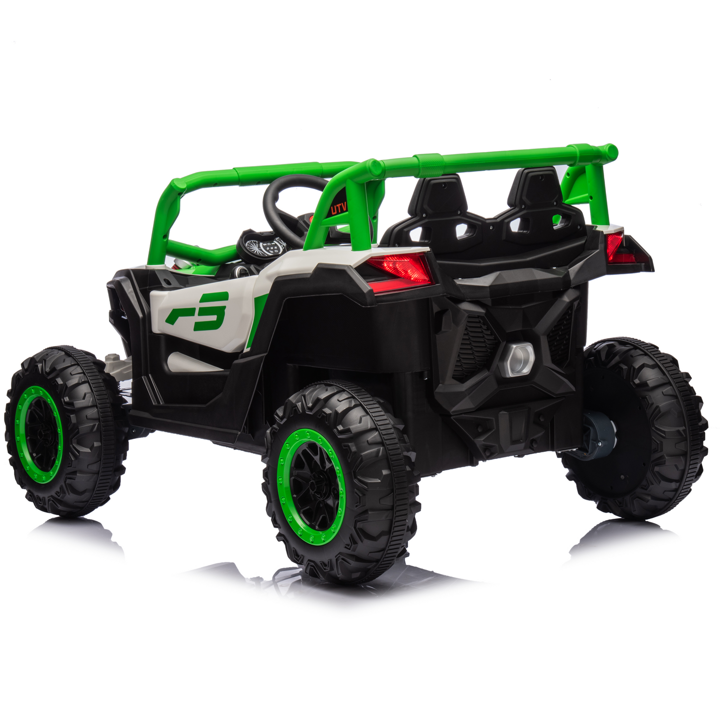 Joyracer 24V Ride on Car w/ Remote Control, 4WD Powered Electric Off-Road UTV with 4*200W Motors, Larger Seat 4 Wheeler with LED Light, Bluetooth, Music, Spring Suspension, 3 Speeds, Green