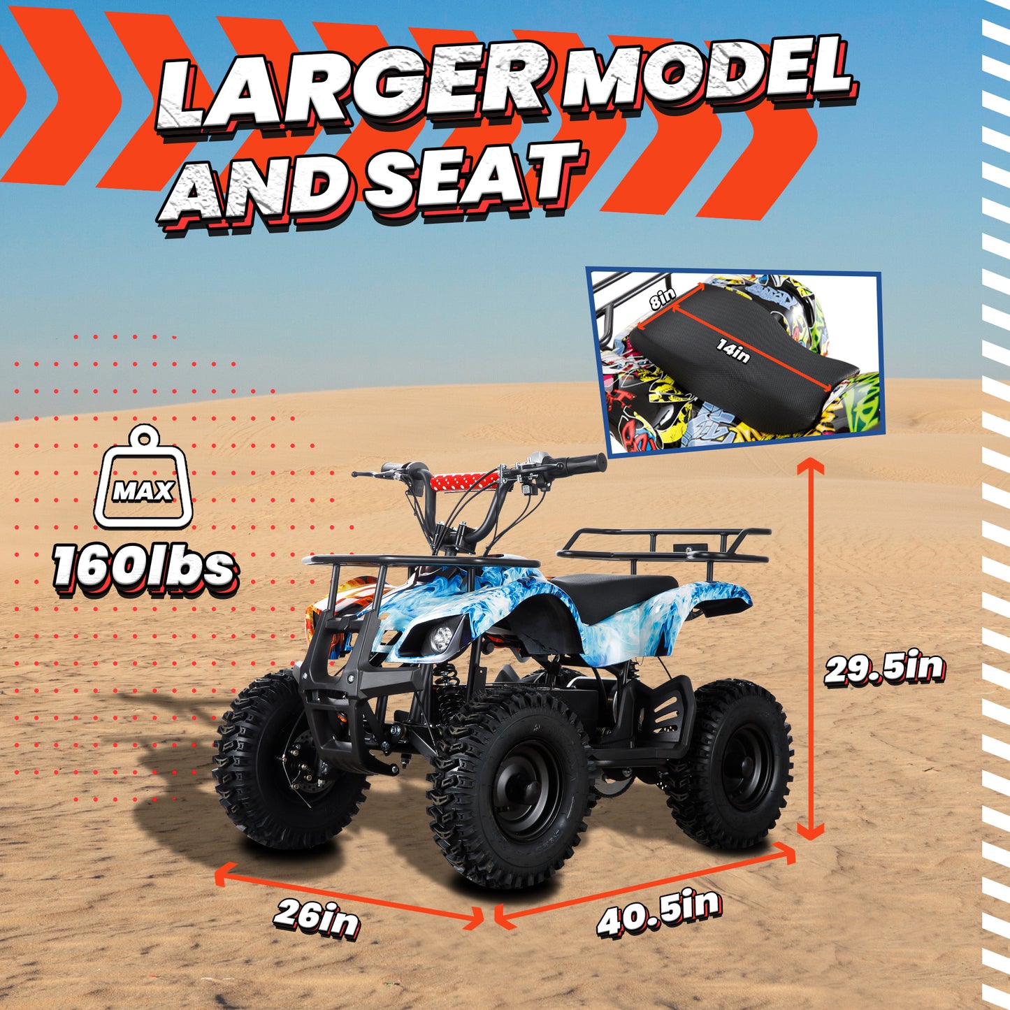 Joyracer 500W Dirt Quad - 36V Powered Ride-on, Electric 4-Wheeler for Kids Teenager, Mini ATV w/ Brush-less Motor, Hydraulic-Spring Absorbers, Disc Brakes, 3 Speeds, up to 16 mph, Blue