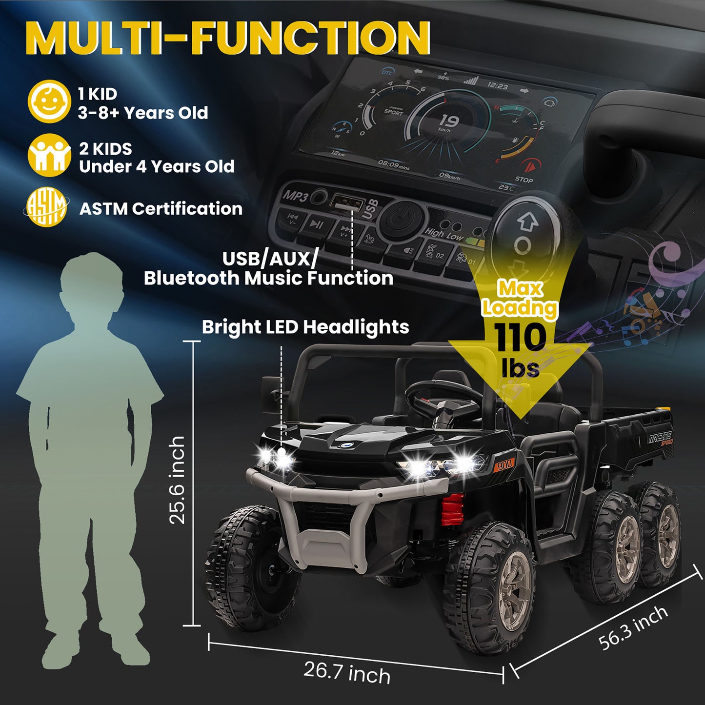 24V 2 Seater Kids Ride on Truck Car, 4WD Electric Powered Ride on Tractor with Trailer Remote Control