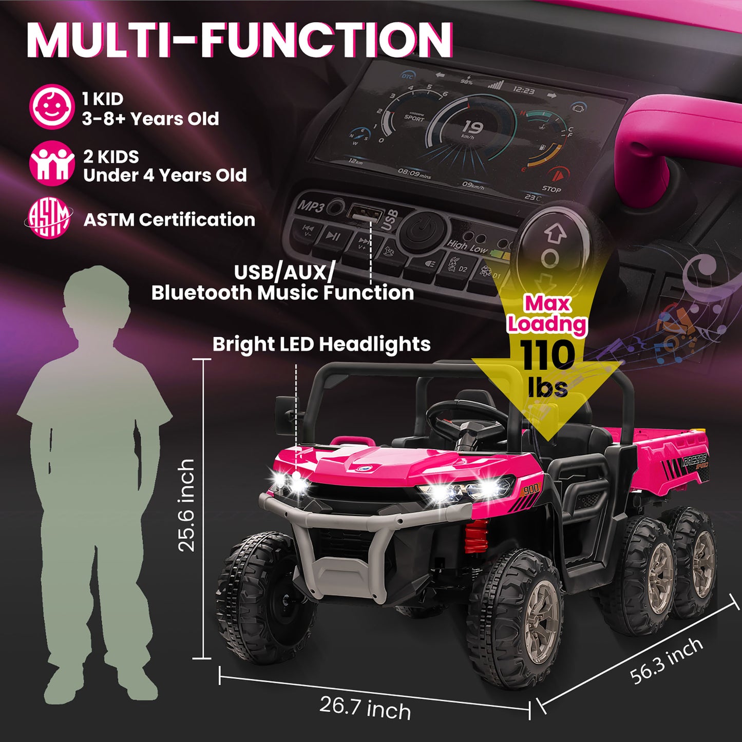 24V 2 Seater Kids Ride on Truck Car, 4WD Electric Powered Ride on Tractor with Trailer Remote Control