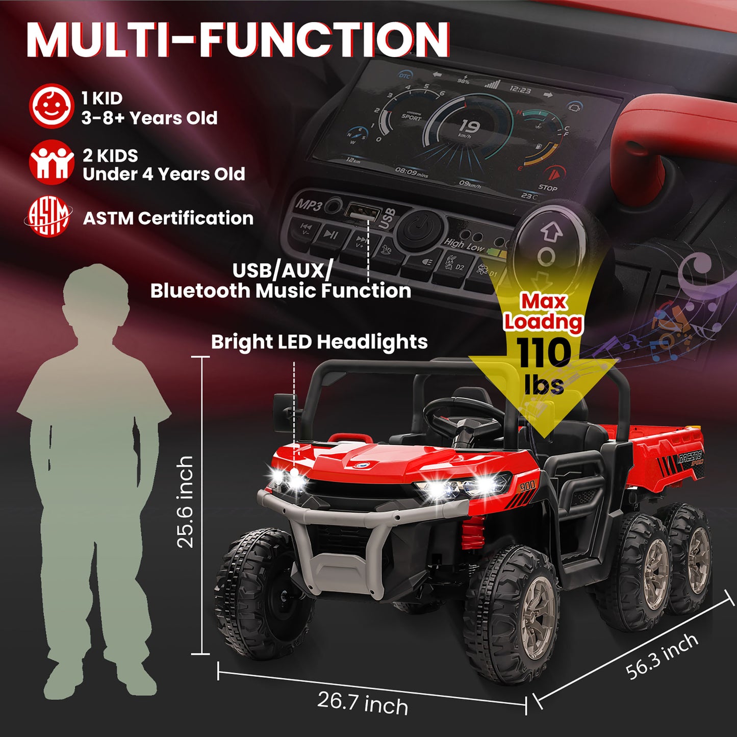 24V 2 Seater Kids Ride on Truck Car, 4WD Electric Powered Ride on Tractor with Trailer Remote Control