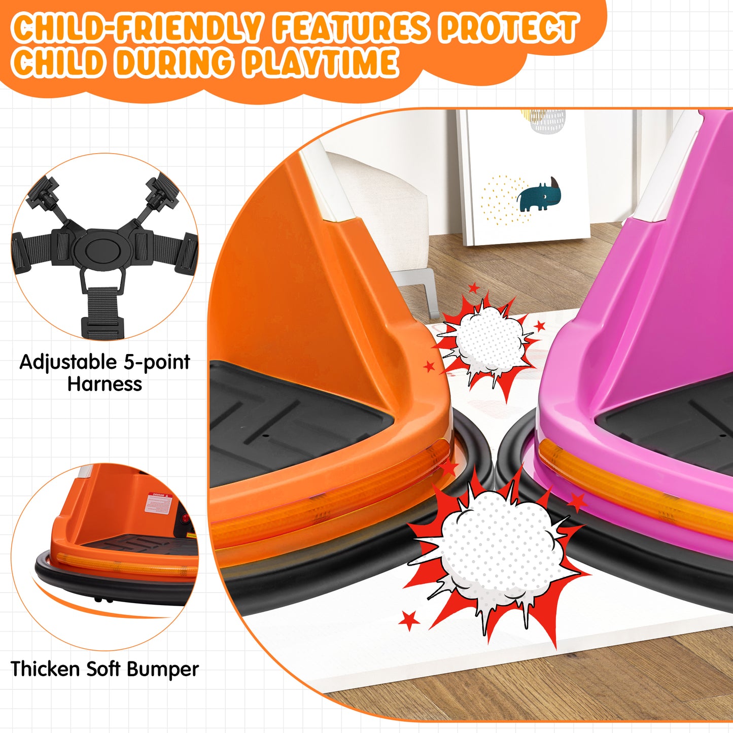 Joyracer 12V Kids Bumper Car for Toddler w/ Remote Control 3 Speeds, Electric Baby Bumper Car Ride on Toys with 7 Color Flashing Lights, 360 Spin, Volume Adjustable, USB/MP3 Music, 1.2 MPH Max, Orange