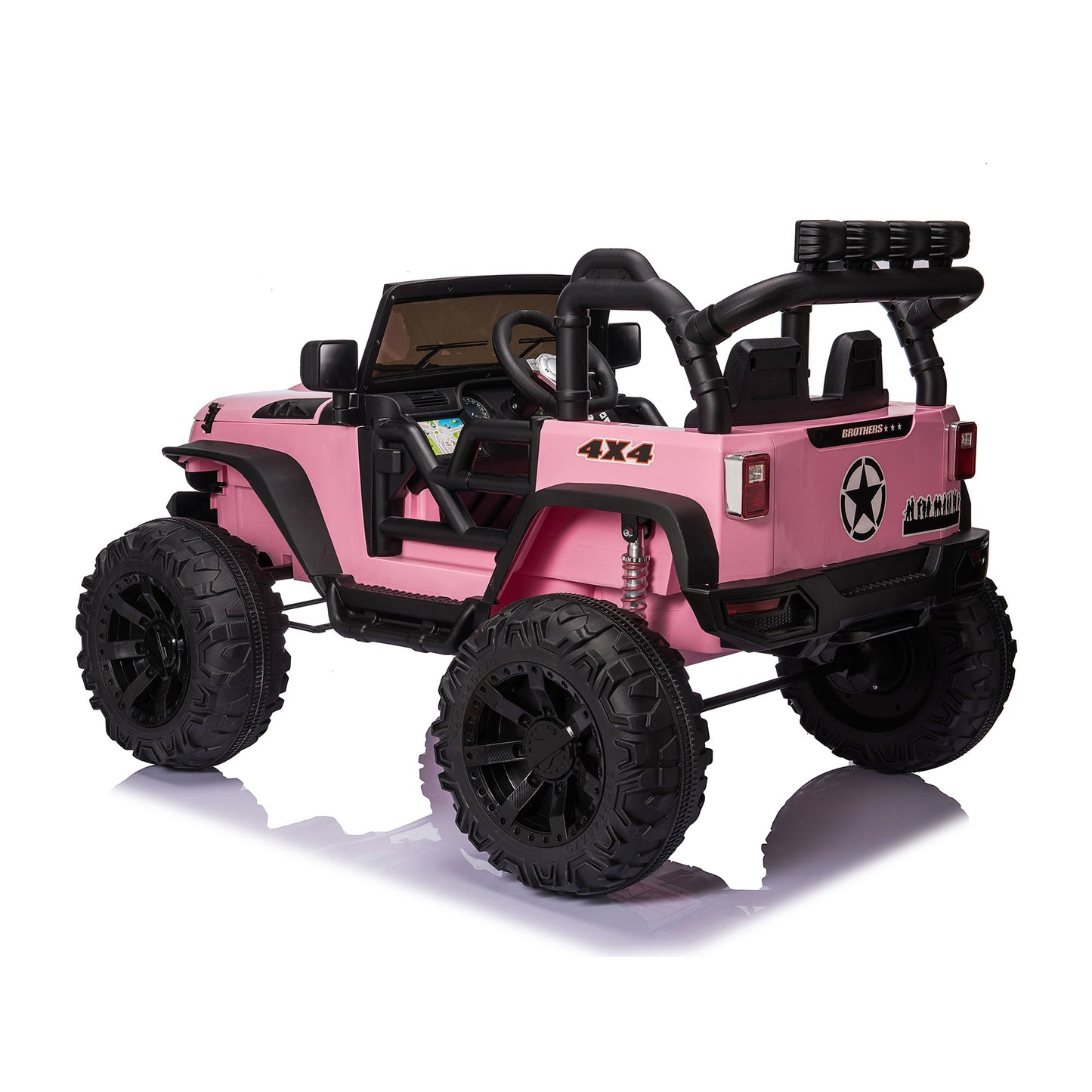 24V Kids Ride On Truck with 2 Seater Remote Control, 4WD Ride On Toy w/ 4*200W Motor 9AH Battery Powered Electric Car, 3 Speeds, Spring Suspension, LED Lights, Bluetooth Music, Pink