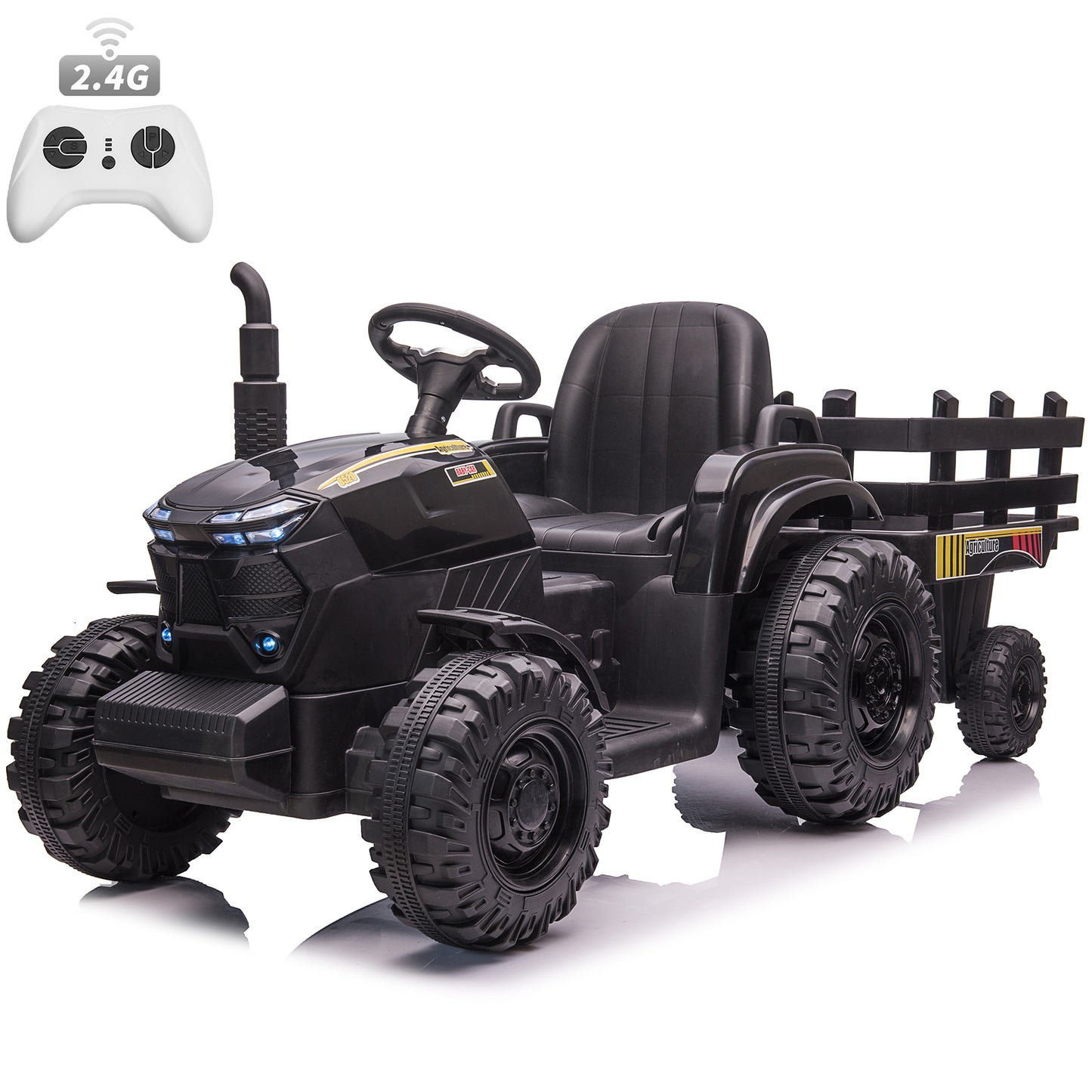24 Volt Ride on Toys with Remote Control, Battery Powered Tractor Electric Car for Toddler, Motorized Vehicle w/ Tippable Trailer, Music, Black030