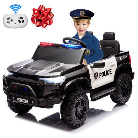 Joyracer 24V Electric Police Car w/ Walkie Talkie, 2 Seater Battery Powered Ride-on Toys w/ Remote, Cop Cars Ride on Truck Car, Siren Sound/Warning Lights, Music, Seat Belts, Kids Toys Gift, Black