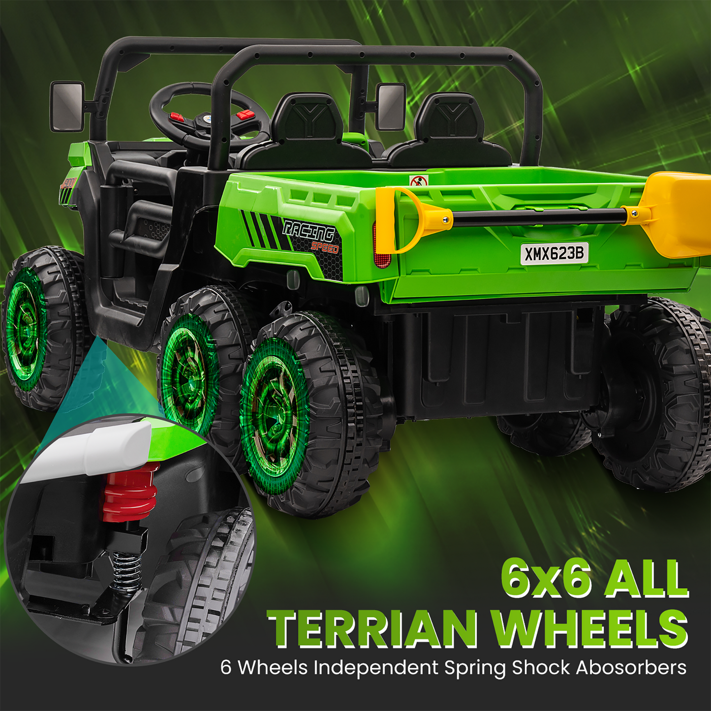 24V 2 Seater Kids Ride on Truck Car, 4WD Electric Powered Ride on Tractor with Trailer Remote Control