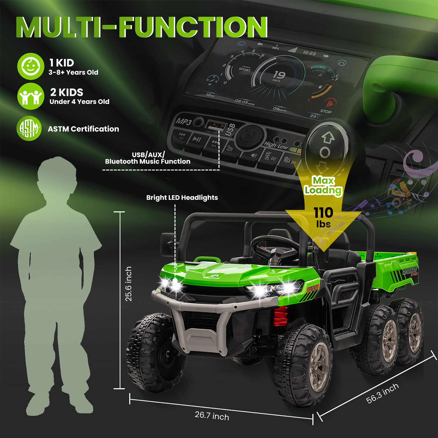 24V 2 Seater Kids Ride on Truck Car, 4WD Electric Powered Ride on Tractor with Trailer Remote Control
